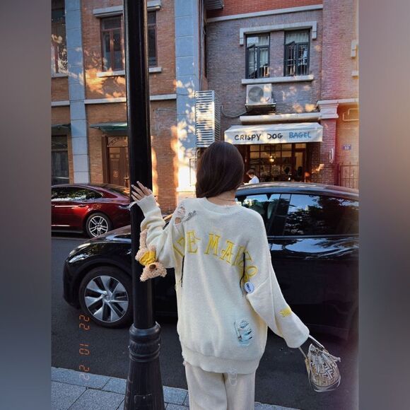 13De Marzo x Smiley Broken Suture Pin Knit White Dress SweaterCrew  Size S-L - Picture 6 of 16